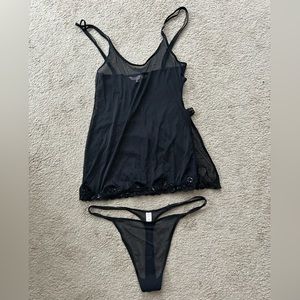 Vintage Victoria’s Secret Black Mesh See Through Top W Slit Medium with panty